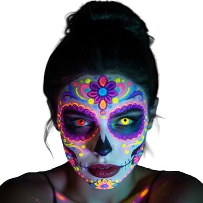 Boland UV Flash 1-Monatslinsen ohne Sehstärke, 2 Stück Farbige Linsen, leuchten im Schwarzlicht, Halloween, Karneval, Cosplay und Mottoparty Boland UV Flash 1-Monatslinsen ohne Sehstärke, 2 Stück Farbige Linsen, leuchten im Schwarzlicht, Halloween, Karneval, Cosplay und Mottoparty