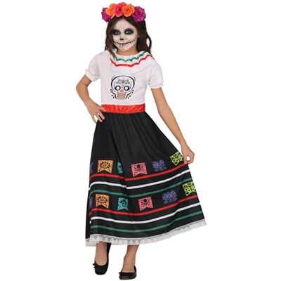 FIESTAS GUIRCA Skull Catrina Halloween Kostüm Kinder (7-9 Jahre) Tag der Toten Kostüm für Karneval Fasching inkl. Kleid und Gürtel Día de Muertos Kostüm Kinder Halloween Mädchen Weiß Schwarz FIESTAS GUIRCA Skull Catrina Halloween Kostüm Kinder (7-9 Jahre) Tag der Toten Kostüm für Karneval Fasching inkl. Kleid und Gürtel Día de Muertos Kostüm Kinder Halloween Mädchen Weiß Schwarz
