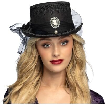 Boland 97092 Gothic Hut mit Brosche und Blume, Zylinder für Halloween, Karneval und Kostüme, Vampir, Hexe, Magier Boland 97092 Gothic Hut mit Brosche und Blume, Zylinder für Halloween, Karneval und Kostüme, Vampir, Hexe, Magier
