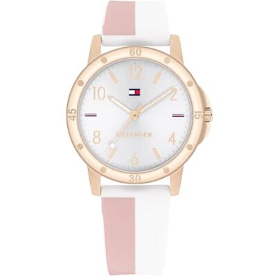 Tommy Hilfiger Mädchenuhr mit Silberfarbenem Zifferblatt, Weißem und Rosa Silikonarmband, Gehäuse Roségold 32mm, 3-Zeiger-Quarzwerk, 3 ATM Wassericht 1720015 Tommy Hilfiger Mädchenuhr mit Silberfarbenem Zifferblatt, Weißem und Rosa Silikonarmband, Gehäuse Roségold 32mm, 3-Zeiger-Quarzwerk, 3 ATM Wassericht 1720015