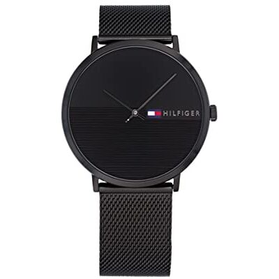 Tommy Hilfiger Analog Quarzuhr für Herren mit Schwarzes Edelstahl-Mesh-Gliederarmband 1791464 Tommy Hilfiger Analog Quarzuhr für Herren mit Schwarzes Edelstahl-Mesh-Gliederarmband 1791464