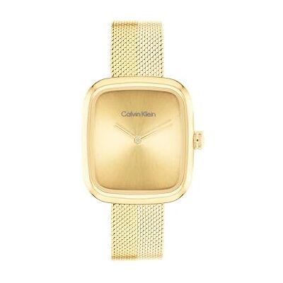 Calvin Zwei-Zeiger-Quarzwerk-Uhr für Damen Kollektion CK Adore mit Goldfarben Edelstahl-Mesh-Gliederarmband 25100099 Calvin Zwei-Zeiger-Quarzwerk-Uhr für Damen Kollektion CK Adore mit Goldfarben Edelstahl-Mesh-Gliederarmband 25100099