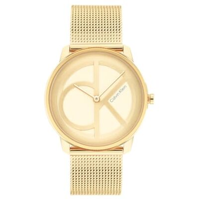 Calvin Analog Quarzuhr Für Männer und Frauen Kollektion Iconic MESH 35MM mit Goldfarben Edelstahl-Mesh-Gliederarmband 25200034 Calvin Analog Quarzuhr Für Männer und Frauen Kollektion Iconic MESH 35MM mit Goldfarben Edelstahl-Mesh-Gliederarmband 25200034