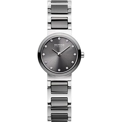 BERING Damen Quarz Uhr Armbanduhr 25 mm silbernes Edelstahlgehäuse und graues Zifferblatt Edelstahlband mit Keramikelementen 5 ATM 10725-783 BERING Damen Quarz Uhr Armbanduhr 25 mm silbernes Edelstahlgehäuse und graues Zifferblatt Edelstahlband mit Keramikelementen 5 ATM 10725-783