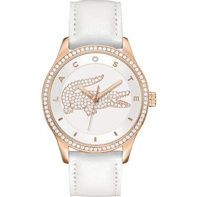 Lacoste Analog Quarzuhr für Damen mit Weisses Lederarmband 2000821, Silber und Weiß Lacoste Analog Quarzuhr für Damen mit Weisses Lederarmband 2000821, Silber und Weiß