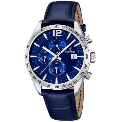Festina Herrenuhr Analog aus Edelstahl und Leder Blau F16760/3 Festina Herrenuhr Analog aus Edelstahl und Leder Blau F16760/3