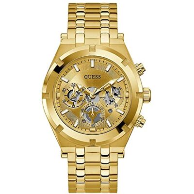 GUESS Continental Herren Armbanduhr, Edelstahl, 44 mm, Edelstahlarmband, Farbe: Gold, 5 bar, Zifferblattfarbe: Gold, Datumsanzeige, GW0260G4 SP GUESS Continental Herren Armbanduhr, Edelstahl, 44 mm, Edelstahlarmband, Farbe: Gold, 5 bar, Zifferblattfarbe: Gold, Datumsanzeige, GW0260G4 SP