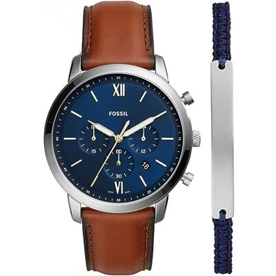 Fossil Neutra uhr für Herren, Chronographenwerk mit Edelstahl- oder Lederarmband, Braun und Blau gesetzt, 44MM Fossil Neutra uhr für Herren, Chronographenwerk mit Edelstahl- oder Lederarmband, Braun und Blau gesetzt, 44MM