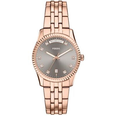 Fossil Scarlette Uhr für Damen, 34-mm Quarz-Dreizeiger-Datum-Uhrwerk mit Edelstahlarmband Fossil Scarlette Uhr für Damen, 34-mm Quarz-Dreizeiger-Datum-Uhrwerk mit Edelstahlarmband