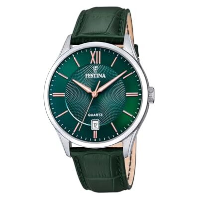 Festina Herrenuhr Analog aus Edelstahl und Leder Grün Festina Herrenuhr Analog aus Edelstahl und Leder Grün