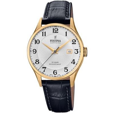Festina Swiss Made Herrenuhr Analog aus Leder Schwarz Festina Swiss Made Herrenuhr Analog aus Leder Schwarz