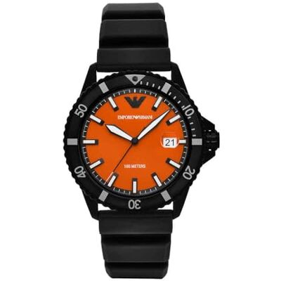 Giorgio Armani Watch for Men, Quarz-Dreizeiger-Datumwerk und 42mm Gehäusegröße mit Silikonarmband Giorgio Armani Watch for Men, Quarz-Dreizeiger-Datumwerk und 42mm Gehäusegröße mit Silikonarmband