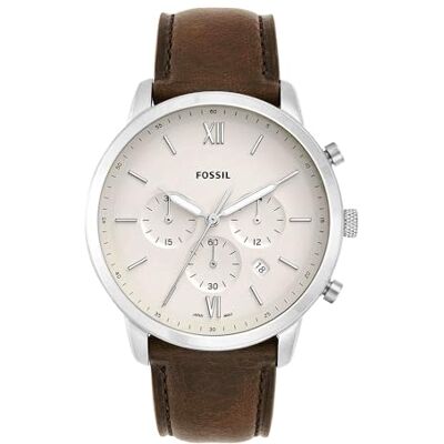 Fossil Neutra uhr für Herren, Chronographenwerk mit Edelstahl- oder Lederarmband, Braun und Weiß, 44MM Fossil Neutra uhr für Herren, Chronographenwerk mit Edelstahl- oder Lederarmband, Braun und Weiß, 44MM
