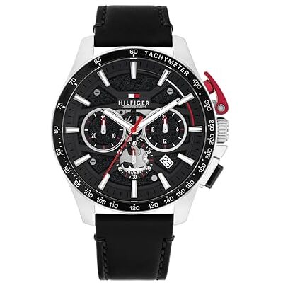 Tommy Hilfiger Chronograph Quarz Uhr Schwarzes mit Schwarzes Lederarmband 1792258 Tommy Hilfiger Chronograph Quarz Uhr Schwarzes mit Schwarzes Lederarmband 1792258