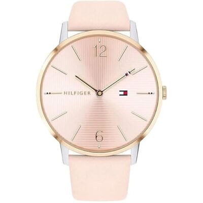 Tommy Hilfiger Damen-Analoguhr mit Quarzwerk Rosa Lederarmband, Rosa Sonnenstrahl-Zifferblatt, 41mm Gehäuse, 3ATM Wasserbeständigkeit 1781973 Tommy Hilfiger Damen-Analoguhr mit Quarzwerk Rosa Lederarmband, Rosa Sonnenstrahl-Zifferblatt, 41mm Gehäuse, 3ATM Wasserbeständigkeit 1781973