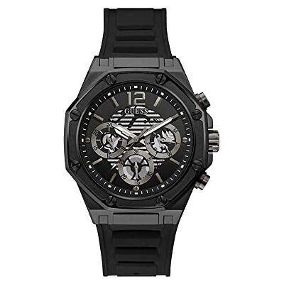 GUESS Classic Herren Armbanduhr, Edelstahl, 44 mm, Silikonarmband, Schwarz, 3 bar, Zifferblatt: Schwarz, Datumsanzeige, GW0263G4 SP GUESS Classic Herren Armbanduhr, Edelstahl, 44 mm, Silikonarmband, Schwarz, 3 bar, Zifferblatt: Schwarz, Datumsanzeige, GW0263G4 SP