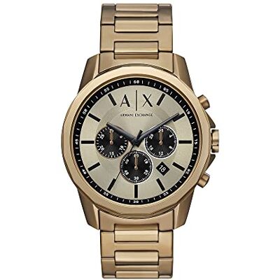 Giorgio Armani Gold Tone Watch for Men, Quartz Chronograph Movement and 44mm Case Size with Stainless Steel Strap Giorgio Armani Gold Tone Watch for Men, Quartz Chronograph Movement and 44mm Case Size with Stainless Steel Strap