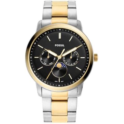 Fossil Neutra uhr für Herren, Mondphasen-Multifunktionswerk mit Edelstahl- oder Lederarmband, Schwarz und Silberton, 42MM Fossil Neutra uhr für Herren, Mondphasen-Multifunktionswerk mit Edelstahl- oder Lederarmband, Schwarz und Silberton, 42MM