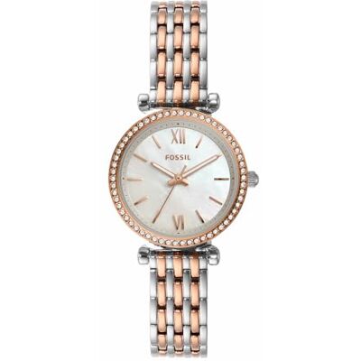 Fossil Damenuhr Carlie Mini, Quarzwerk, 28mm Silbernes Edelstahlgehäuse mit Edelstahlarmband, ES4649 Fossil Damenuhr Carlie Mini, Quarzwerk, 28mm Silbernes Edelstahlgehäuse mit Edelstahlarmband, ES4649