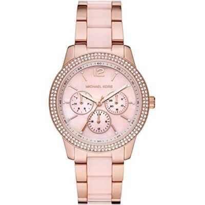 Michael Kors Damenuhr Tibby, Multifunktionsuhrwerk, 40mm Rose Gold Edelstahlgehäuse mit einem gemischten Armband, MK6928 Michael Kors Damenuhr Tibby, Multifunktionsuhrwerk, 40mm Rose Gold Edelstahlgehäuse mit einem gemischten Armband, MK6928