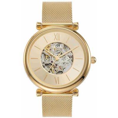 Fossil Damenuhr Carlie Automatikwerk Milanaise Edelstahl goldfarben, ME3250 Fossil Damenuhr Carlie Automatikwerk Milanaise Edelstahl goldfarben, ME3250