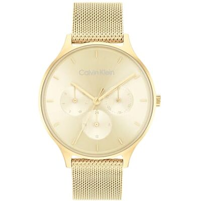Calvin Multi Zifferblatt Quarz Uhr für Damen Kollektion Timeless MESH MF mit Goldfarben Edelstahl-Mesh-Gliederarmband 25200103 Calvin Multi Zifferblatt Quarz Uhr für Damen Kollektion Timeless MESH MF mit Goldfarben Edelstahl-Mesh-Gliederarmband 25200103