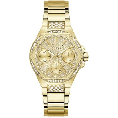 GUESS Damen Armbanduhr Envy mit Zirkonia, goldfarbenes Edelstahlarmband, Mineral Glas, goldenes Ziffernblatt, 3 Bar, Gehäusedurchmesser: 38 mm, GW0878L2 GUESS Damen Armbanduhr Envy mit Zirkonia, goldfarbenes Edelstahlarmband, Mineral Glas, goldenes Ziffernblatt, 3 Bar, Gehäusedurchmesser: 38 mm, GW0878L2