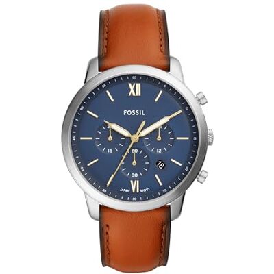 Fossil Neutra uhr für Herren, Chronographenwerk mit Edelstahl- oder Lederarmband, Blau und Braun, 44MM Fossil Neutra uhr für Herren, Chronographenwerk mit Edelstahl- oder Lederarmband, Blau und Braun, 44MM