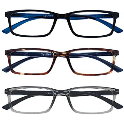 OPULIZE SEE Blaulichtfilter Lesebrille für Damen Herren, Blendfreie UV400-Schutz Federscharnier Anti-Müdigkeit, Rechteckiger Rahmen, Computerbrillen Gaming, 3er-Pack Schwarz Braun Grau +2,50 OPULIZE SEE Blaulichtfilter Lesebrille für Damen Herren, Blendfreie UV400-Schutz Federscharnier Anti-Müdigkeit, Rechteckiger Rahmen, Computerbrillen Gaming, 3er-Pack Schwarz Braun Grau +2,50