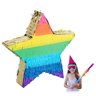 Relaxdays Pinata Stern, Partypinata zum Befüllen, Kinder & Erwachsene, Regenbogen, Schlagpinata zum Aufhängen, bunt-gold Relaxdays Pinata Stern, Partypinata zum Befüllen, Kinder & Erwachsene, Regenbogen, Schlagpinata zum Aufhängen, bunt-gold