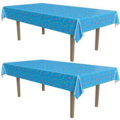 Beistle 53488 90er Tischdecke, 2-teilig, 137,2 x 274,3 cm, blau/pink/gelb Beistle 53488 90er Tischdecke, 2-teilig, 137,2 x 274,3 cm, blau/pink/gelb