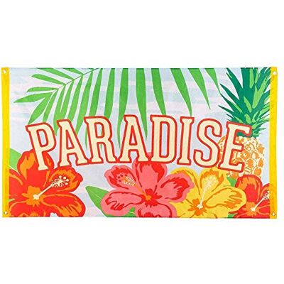 Boland 52489 Fahne Paradise, Größe 90 x 150 cm, aus Polyester, Banner mit Motiv, Dekoration, Hawaii, Strandparty, Karneval, Mottoparty, Geburtstag Boland 52489 Fahne Paradise, Größe 90 x 150 cm, aus Polyester, Banner mit Motiv, Dekoration, Hawaii, Strandparty, Karneval, Mottoparty, Geburtstag