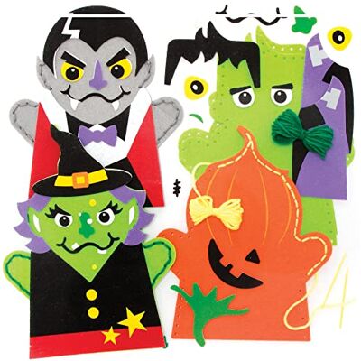 Baker Ross FE742 Halloween Handpuppen Nähsets für Kinder 4er Pack, Puppen Bastelset zum Nähen für Kinder, Halloween Bastelsets, Halloween Party Aktivitäten Baker Ross FE742 Halloween Handpuppen Nähsets für Kinder 4er Pack, Puppen Bastelset zum Nähen für Kinder, Halloween Bastelsets, Halloween Party Aktivitäten