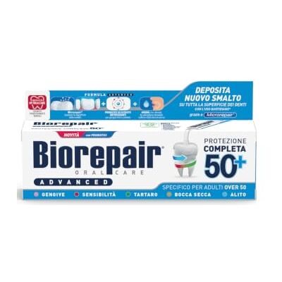 Biorepair Advanced Zahnpasta Vollschutz 50+ Zahncreme ohne Fluorid, 75 ml Mit MicroRepair gegen Karies und Erosion Probiotika fuer gesundes Zahnfleisch Ideal bei Mundtrockenheit und Zahnschmelz Biorepair Advanced Zahnpasta Vollschutz 50+ Zahncreme ohne Fluorid, 75 ml Mit MicroRepair gegen Karies und Erosion Probiotika fuer gesundes Zahnfleisch Ideal bei Mundtrockenheit und Zahnschmelz