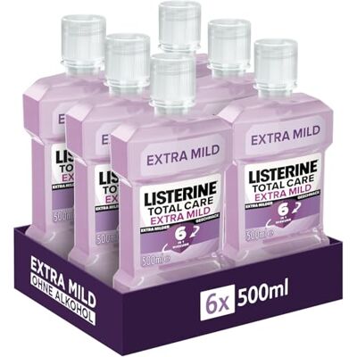 Listerine Total Care Extra Mild (6x 500 ml), schützende Mundspülung ohne Alkohol, mild im Geschmack, Mundwasser bekämpft wirksam Bakterien Listerine Total Care Extra Mild (6x 500 ml), schützende Mundspülung ohne Alkohol, mild im Geschmack, Mundwasser bekämpft wirksam Bakterien