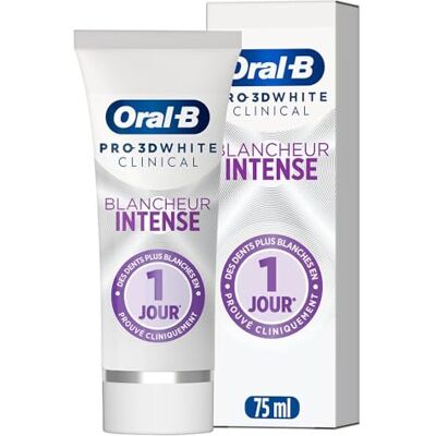 Oral-B Pro 3D Zahnpasta White Clinical Intensives Weiß strahlendes Weiß für empfindliche Zähne und Zahnfleisch, Beseitigung von Flecken, Ionentechnologie, grüne Minze, 75 ml Oral-B Pro 3D Zahnpasta White Clinical Intensives Weiß strahlendes Weiß für empfindliche Zähne und Zahnfleisch, Beseitigung von Flecken, Ionentechnologie, grüne Minze, 75 ml