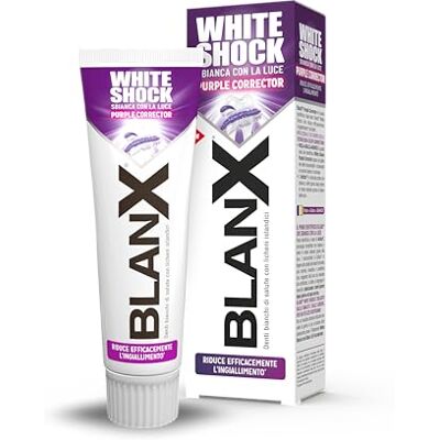 BLANX White Shock Purple Corrector, Zahnpasta Dual Color, reduziert effektiv Vergilbung, mit Actilux- und Color Correction-Technologie, sanft zu Zahnschmelz und Zahnfleisch, 75 ml BLANX White Shock Purple Corrector, Zahnpasta Dual Color, reduziert effektiv Vergilbung, mit Actilux- und Color Correction-Technologie, sanft zu Zahnschmelz und Zahnfleisch, 75 ml