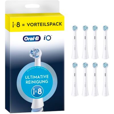 Oral-B iO Ultimative Reinigung, Original Aufsteckbürsten für elektrische iO Zahnbürsten, 'Borsten-in-Borsten' Bündel, Weiß, 8 Stück Oral-B iO Ultimative Reinigung, Original Aufsteckbürsten für elektrische iO Zahnbürsten, 'Borsten-in-Borsten' Bündel, Weiß, 8 Stück