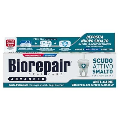 Biorepair , Advanced Zahnpasta mit aktivem Schild gegen Karie, 12 Packungen à 75 ml, gegen Milben und Bakterien, bekämpft Plaque und Karie, schützt den Lack vor bakterieller Aggression Biorepair , Advanced Zahnpasta mit aktivem Schild gegen Karie, 12 Packungen à 75 ml, gegen Milben und Bakterien, bekämpft Plaque und Karie, schützt den Lack vor bakterieller Aggression