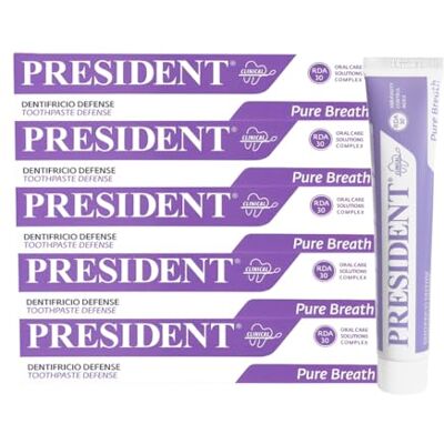 President Set mit 5 Zahnbürsten gegen Plaque, antibakteriell, gegen Mundgeruch, zur Bekämpfung von Mundgeruch und zur Aufrechterhaltung nach Schockbehandlungen mit Chlorhexidin, RDA 30, 5 x 75 ml President Set mit 5 Zahnbürsten gegen Plaque, antibakteriell, gegen Mundgeruch, zur Bekämpfung von Mundgeruch und zur Aufrechterhaltung nach Schockbehandlungen mit Chlorhexidin, RDA 30, 5 x 75 ml