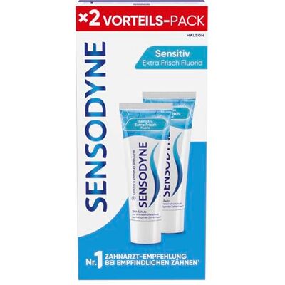 Sensodyne Zahnpasta Sensitiv Extra Frisch, 2x75ml, tägliche Zahnpasta zum Schutz vor Karies, bei schmerzempfindlichen Zähnen Sensodyne Zahnpasta Sensitiv Extra Frisch, 2x75ml, tägliche Zahnpasta zum Schutz vor Karies, bei schmerzempfindlichen Zähnen