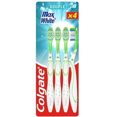 Colgate Max White Zahnbürsten – weich – Weiß – hilft Flecken zu entfernen – 4 Stück Colgate Max White Zahnbürsten – weich – Weiß – hilft Flecken zu entfernen – 4 Stück