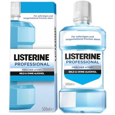 Listerine Professional Frischer Atem+, Zahnspülung, Mundgeruch bekämpfen, antibakterielle Mundspülung gegen Mundgeruch, für frischen Atem, Mundspülung ohne Alkohol, 500 ml Listerine Professional Frischer Atem+, Zahnspülung, Mundgeruch bekämpfen, antibakterielle Mundspülung gegen Mundgeruch, für frischen Atem, Mundspülung ohne Alkohol, 500 ml