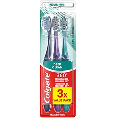 Colgate Zahnbürste 360 Deep Clean Medium – entfernt Bakterien – die Interdentalborsten reinigen zwischen den Zähnen Colgate Zahnbürste 360 Deep Clean Medium – entfernt Bakterien – die Interdentalborsten reinigen zwischen den Zähnen