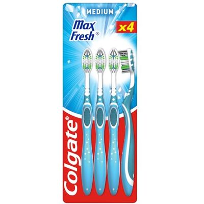 Colgate Max Fresh Zahnbürsten – Medium – frischer Atem – hilft bei der Entfernung von Plaque – 4 Bürsten Colgate Max Fresh Zahnbürsten – Medium – frischer Atem – hilft bei der Entfernung von Plaque – 4 Bürsten
