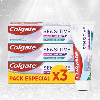 Colgate Sensitive Sofort Entlastung Zahnpasta 3 Stück x 75 ml, Täglicher Schutz, Sensitive Zähne, Dichtung und Reparatur empfindlicher Stellen Colgate Sensitive Sofort Entlastung Zahnpasta 3 Stück x 75 ml, Täglicher Schutz, Sensitive Zähne, Dichtung und Reparatur empfindlicher Stellen