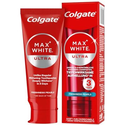 Colgate Zahnpasta Max White Ultra Freshness Pearls, Weißere Zähne, 50 ml Zahncreme mit aktiven Sauerstoffmolekülen, Entfernt tiefliegende Verfärbungen, Mit Frischeperlen für langanhaltende Frische Colgate Zahnpasta Max White Ultra Freshness Pearls, Weißere Zähne, 50 ml Zahncreme mit aktiven Sauerstoffmolekülen, Entfernt tiefliegende Verfärbungen, Mit Frischeperlen für langanhaltende Frische