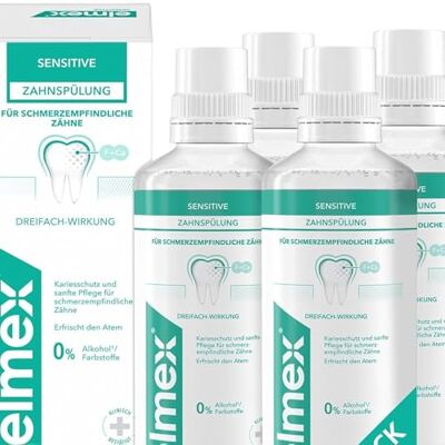 ELMEX ® Zahnspülung Sensitive 400ml – Zahnspülung für Extraschutz vor schmerzempfindlichen Zähnen und Zahnhalskaries – für die tägliche Zahnreinigung ohne Alkohol mit Minzgeschmack ELMEX ® Zahnspülung Sensitive 400ml – Zahnspülung für Extraschutz vor schmerzempfindlichen Zähnen und Zahnhalskaries – für die tägliche Zahnreinigung ohne Alkohol mit Minzgeschmack