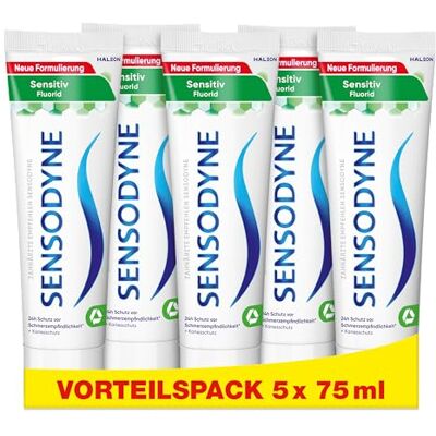Sensodyne Zahnpasta Sensitiv Fluorid, tägliche Zahncreme zum Schutz vor Karies, bei schmerzempfindlichen Zähnen, 75ml Sensodyne Zahnpasta Sensitiv Fluorid, tägliche Zahncreme zum Schutz vor Karies, bei schmerzempfindlichen Zähnen, 75ml