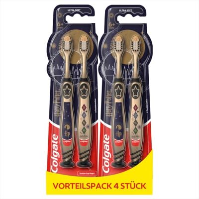 Colgate Harry Potter Kinderzahnbürste 6+Jahre, 4er Pack, für Kinder bleibenden Zähnen, reinigt schwer zugängliche Backenzähne, weisse, goldene und schwarze Borsten, Saugnapf für aufrechte Aufbewahrung Colgate Harry Potter Kinderzahnbürste 6+Jahre, 4er Pack, für Kinder bleibenden Zähnen, reinigt schwer zugängliche Backenzähne, weisse, goldene und schwarze Borsten, Saugnapf für aufrechte Aufbewahrung